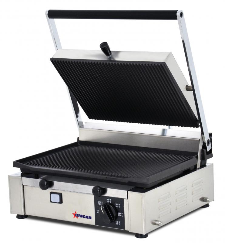 Elite Series 10" x 14" Single Panini Grill with Top and Bottom Grooved  Grill Surface